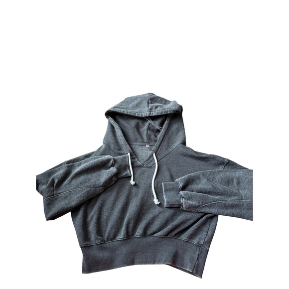 FP Movement Tops - FP Movement Free People Charcoal Gray Cropped Hoodie Sweatshirt Small V-Neck